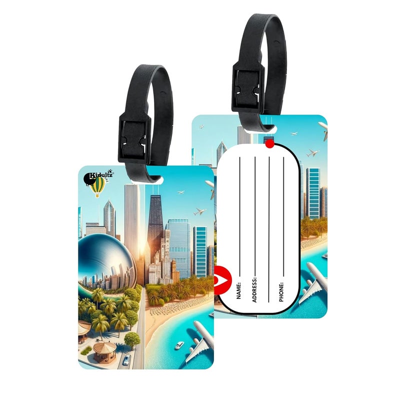 (Set of 10) Synthetic Luggage Tags with Black Strap Loop | Durable, Waterproof, Anti-Break Travel ID Tags for Suitcases, Backpacks, School & Office Bags (Model No.39)