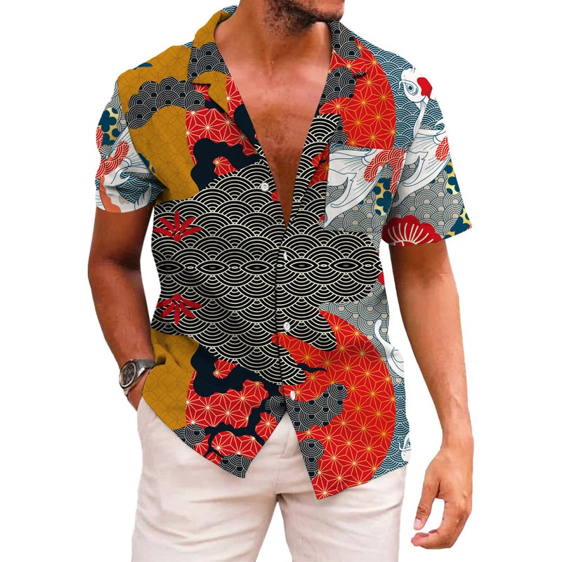 KYKU Mens Casual Button Down Shirts Short Sleeve Hawaiian Shirt, Multicolor, L - Image 1