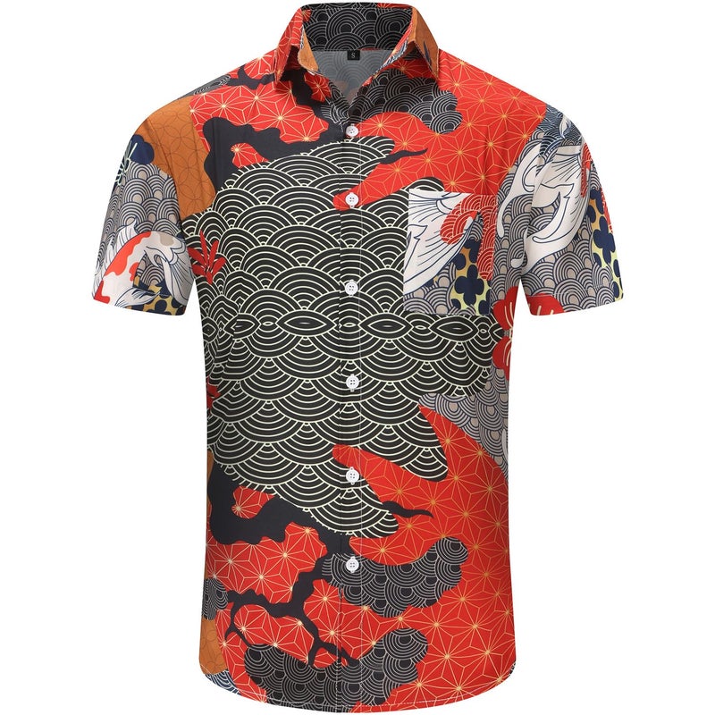 KYKU Mens Casual Button Down Shirts Short Sleeve Hawaiian Shirt, Multicolor, L - Image 4
