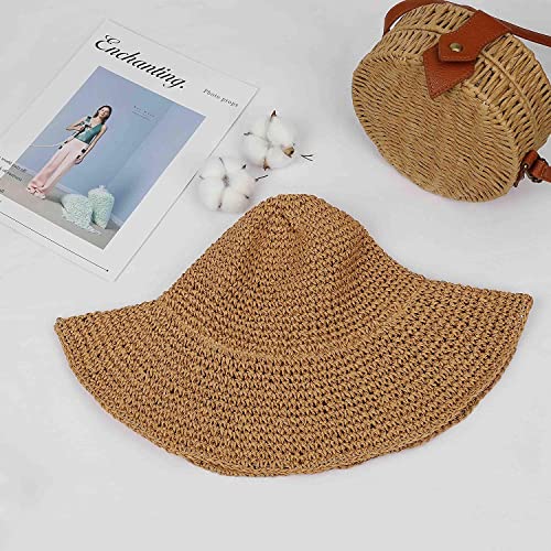 Boolavard Women Straw Hat Wide Brim Beach Sun Cap Foldable Large Lady Floppy 100% Natural Paper Braided for Travel Decoration Summer Vacation Soft Lightweight and Breathable (Brown) - Image 2