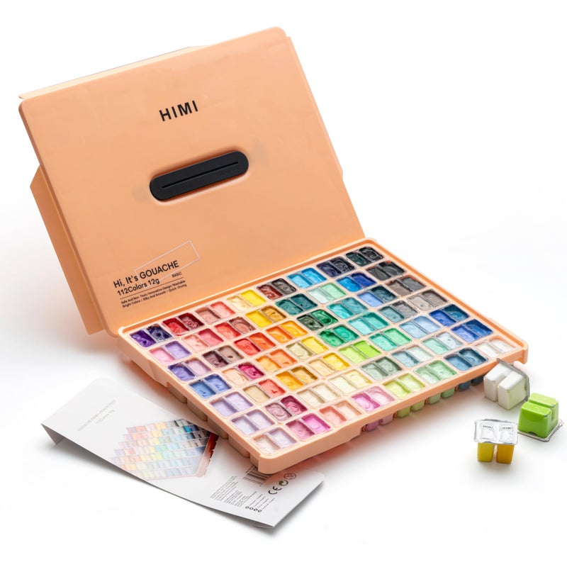 HIMI Twin Cup Jelly Gouache Paint Set, 112 Colors 12g, Jelly Cup Design, Gouache Paint Non Toxic for Canvas and Paper, Art Supplies for Professionals and Beginner (Peach Fuzz) - Image 1