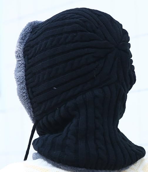 Alexvyan Beanie Warm Cap and Scarf Soft Snow and Air Proof Fleece Knitted Cap (Inside Fur) Woolen Beanie Winter Cap Combined Scarf for Girl Women Ladies (Black) - Image 5