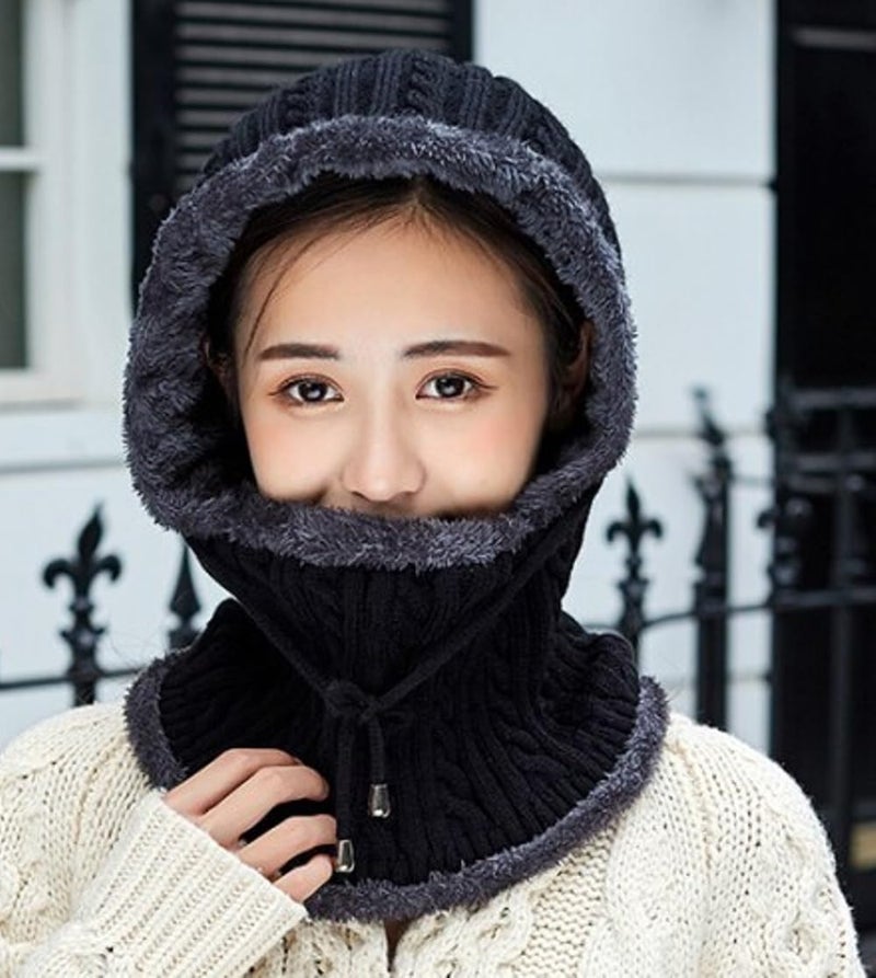 Alexvyan Beanie Warm Cap and Scarf Soft Snow and Air Proof Fleece Knitted Cap (Inside Fur) Woolen Beanie Winter Cap Combined Scarf for Girl Women Ladies (Black) - Image 2