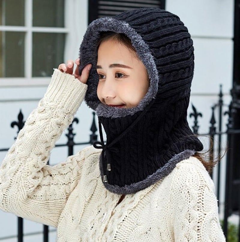 Alexvyan Beanie Warm Cap and Scarf Soft Snow and Air Proof Fleece Knitted Cap (Inside Fur) Woolen Beanie Winter Cap Combined Scarf for Girl Women Ladies (Black) - Image 3