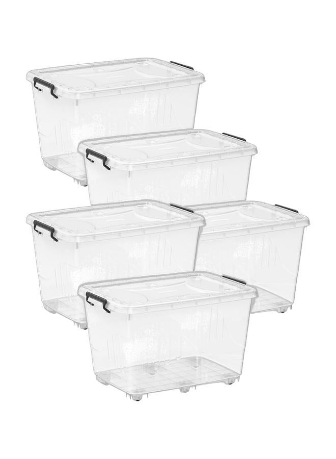 Cosmoplast 82L Clear Plastic Storage Box with Wheels & Lockable Lid (Pack of 5)  - Image 1