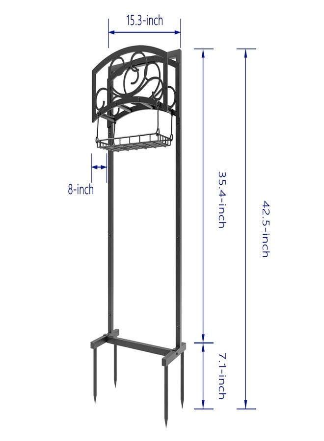 Kingson Freestanding Garden Hose Holder with Storage Basket - Heavy-Duty Black Powder-Coated Steel, Holds 150FT Hose, Detachable & Portable Design with Assembly Tools, Ideal for Outdoor Use - Image 3