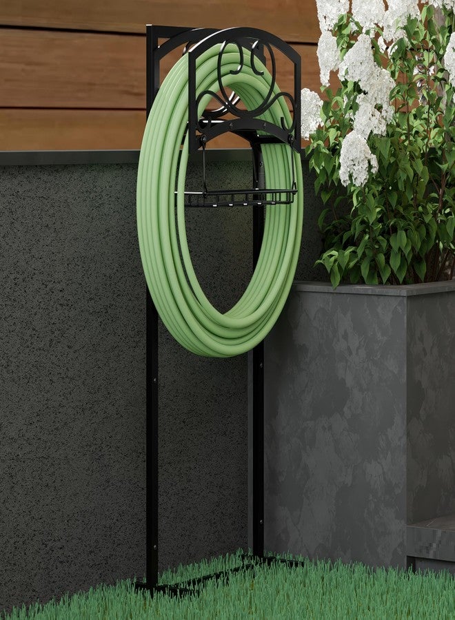 Kingson Freestanding Garden Hose Holder with Storage Basket - Heavy-Duty Black Powder-Coated Steel, Holds 150FT Hose, Detachable & Portable Design with Assembly Tools, Ideal for Outdoor Use - Image 4