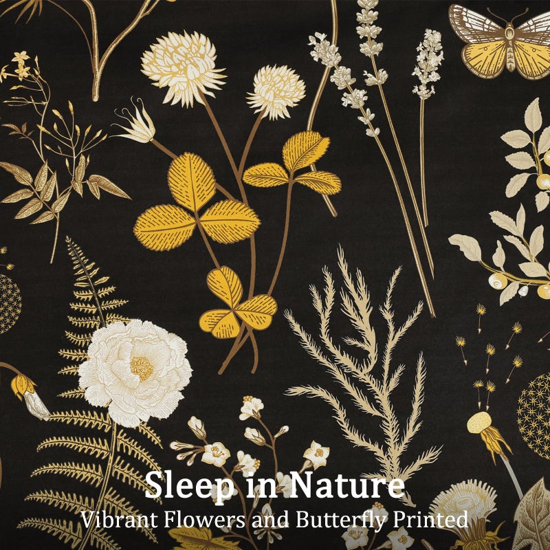 Yiran Queen Comforter Set  7 Pieces Black Floral Soft Bedding Sets  Queen Bed In A Bag With Brown Botanical Flowers Winter Comforter  Sheets  Pillowcases & Shams - Image 4