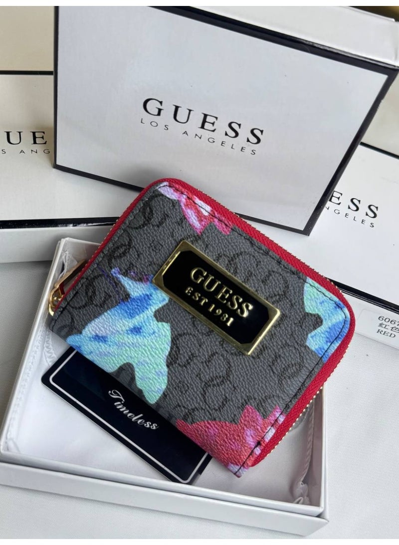 GUESS Women's Compact Zip-Around Wallet - Floral Monogram Print - Charcoal