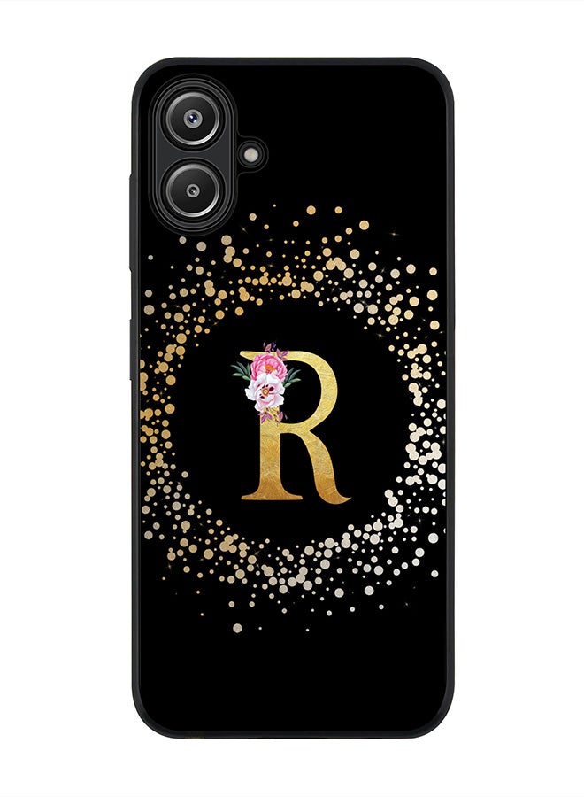 Stylizedd For Samsung Galaxy A06 Case,Slim fit Camera Protection, Shockproof Thin Phone cover - Custom Monogram Floral - R ( Black ) - Image 1