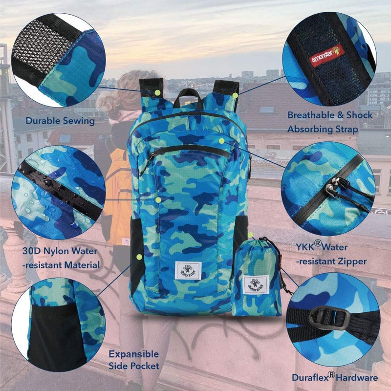 4Monster Hiking Daypack,Water Resistant Lightweight Packable Backpack for Travel Camping Outdoor (Navy Blue, 16L) - Image 2
