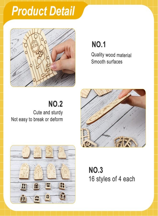 Yulejo 64 Pcs Fairy Door Mini Wooden Garden Doors Unfinished DIY Craft Fairy House Kit Unpainted Wood Miniature Blank Windows for Home Office Wedding Party Decoration Accessories - Image 3