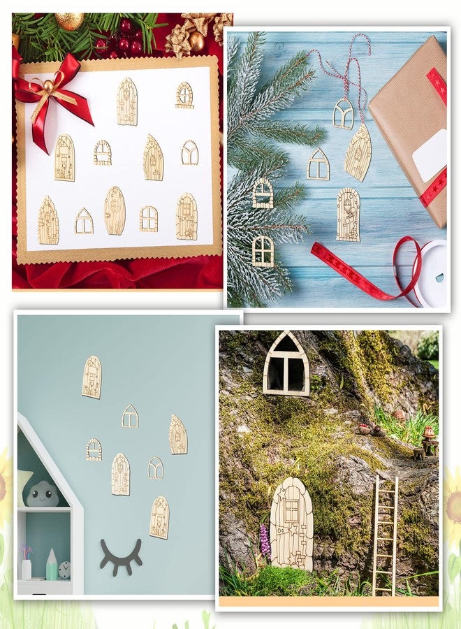 Yulejo 64 Pcs Fairy Door Mini Wooden Garden Doors Unfinished DIY Craft Fairy House Kit Unpainted Wood Miniature Blank Windows for Home Office Wedding Party Decoration Accessories - Image 4