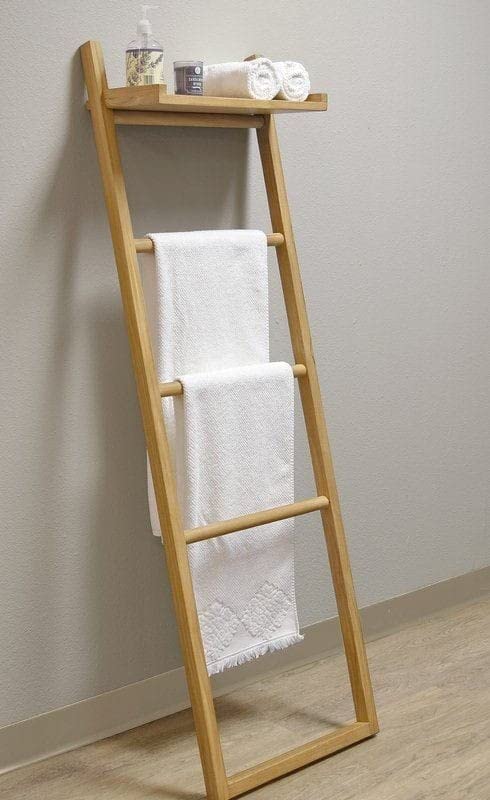 Multiple Tier Freestanding Towel Rack Stylish Elegant Wood Bathroom Towel Drying Stand Holder with Bottom Storage Shelf for Storing Washcloths Slipper Toiletry Ladder for Corners Poolside S61 