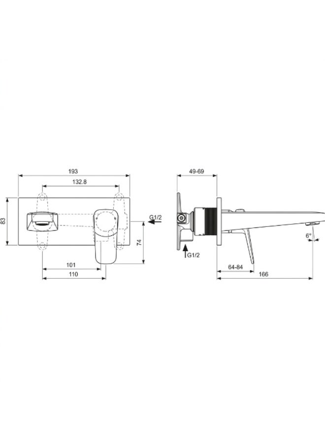 Ideal Standard Ceraplan Rectangular Wall-Mounted Single Lever Basin Mixer Kit 2, Brass, Chrome, 193 x 115.5 mm - Image 3