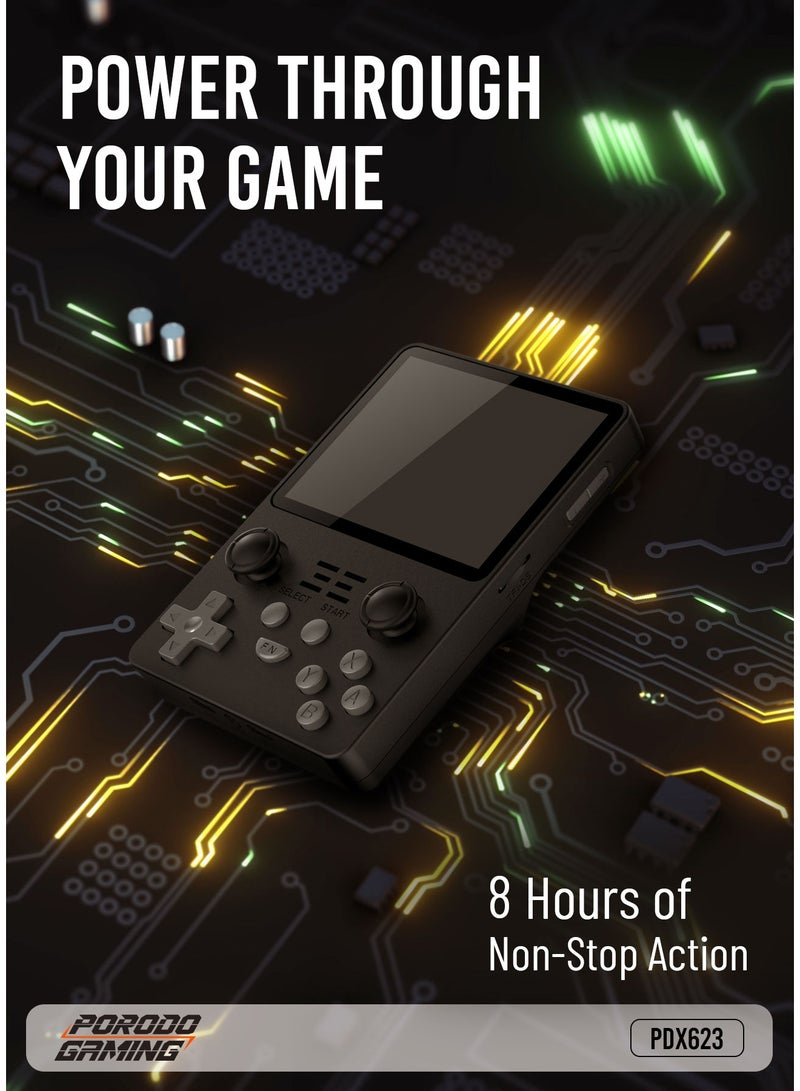 porodo Arkos Retro Gaming Console with 3.5” Display & 20000 Pre-installed Games/ 3500mAh Battery/ Multiple Emulators / Portable Retro Console/Arcade, Mario Kart, Crash Bandicoot, Pac-Man,Street Fighter Classic Gaming Console - Black - Image 4