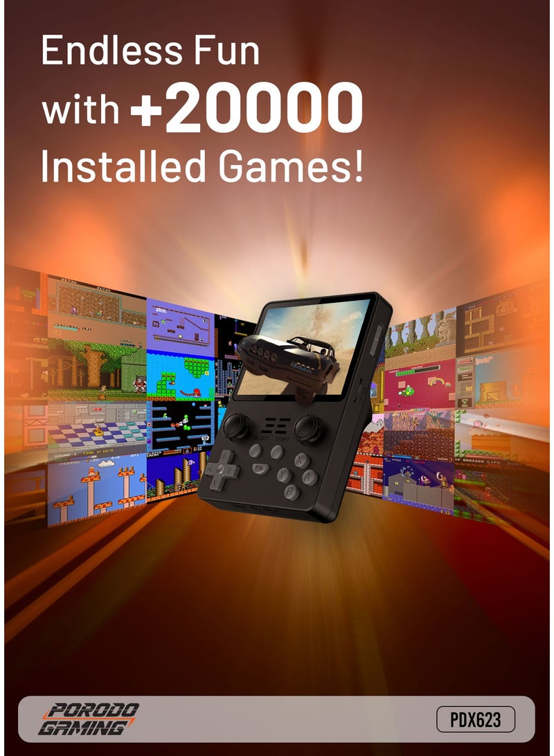 porodo Arkos Retro Gaming Console with 3.5” Display & 20000 Pre-installed Games/ 3500mAh Battery/ Multiple Emulators / Portable Retro Console/Arcade, Mario Kart, Crash Bandicoot, Pac-Man,Street Fighter Classic Gaming Console - Black - Image 3