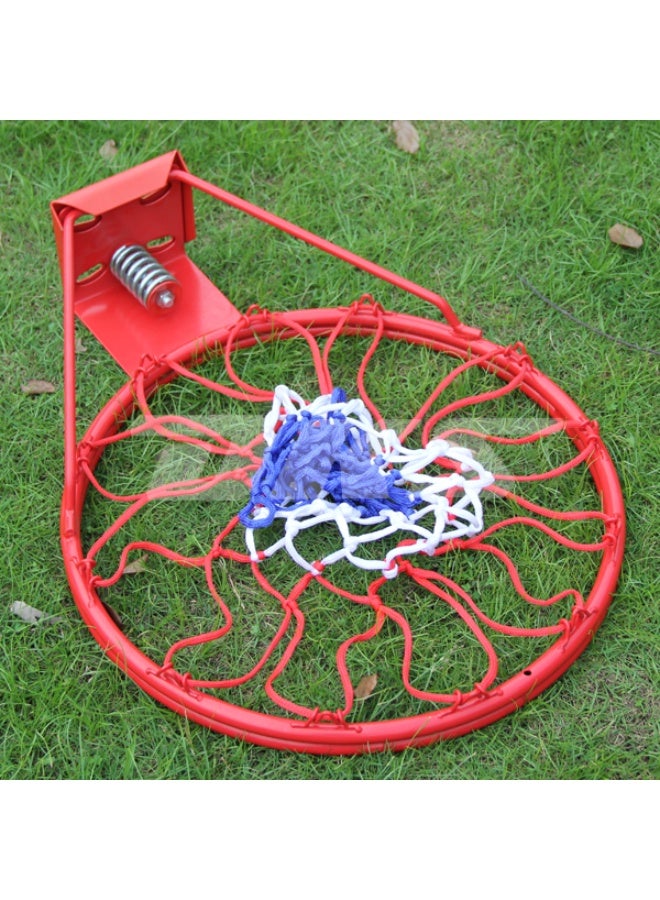 طوق كرة سلة مزدوج قطر 45 سم احترافي بآلية امتصاص الصدمات (Spring-Loaded) قابل للتركيب على الحائط، حلقة معدنية شديدة التحمل مع شبكة ثلاثية الألوان - مناسب للداخل والخارج ولعبة السلام دانك (Dunking). - Image 5