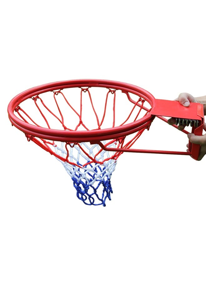 طوق كرة سلة مزدوج قطر 45 سم احترافي بآلية امتصاص الصدمات (Spring-Loaded) قابل للتركيب على الحائط، حلقة معدنية شديدة التحمل مع شبكة ثلاثية الألوان - مناسب للداخل والخارج ولعبة السلام دانك (Dunking). - Image 3