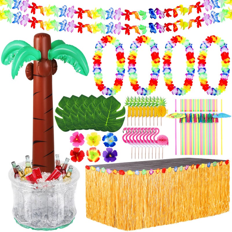 Fovths 70 Pack Tropical Luau Party Decorations 60 Inches Inflatable Palm Tree Cooler With Luau Party Supplies for Beach Theme Parties Favors Hawaiian Birthday Decorations - Image 2