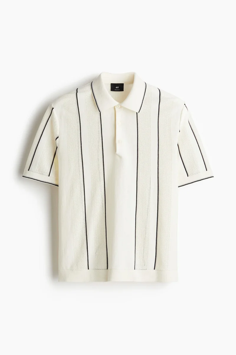 H&M Regular Fit Pointelle-Knit Polo Shirt