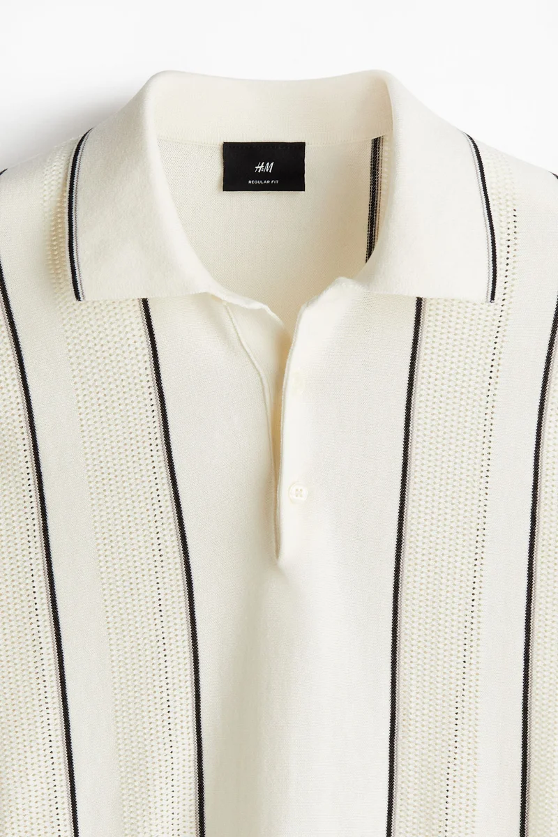 H&M Regular Fit Pointelle-Knit Polo Shirt