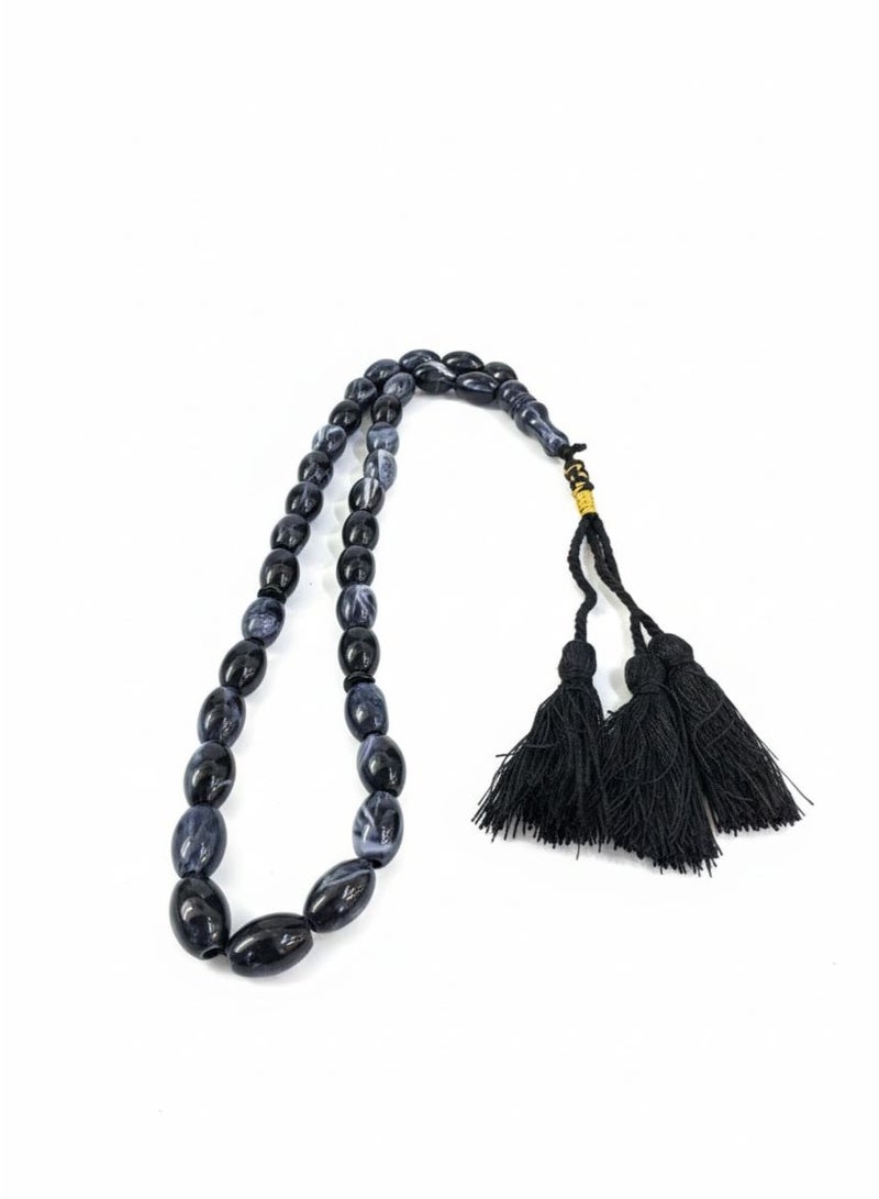 REX "Night Marble" Rosary - Black Oval Beads with Gray Accents 69786
