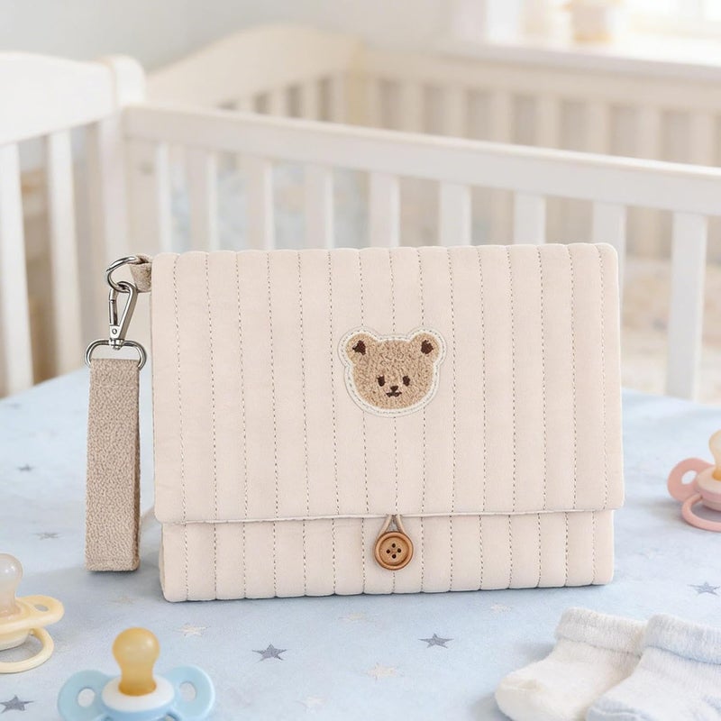 Pochette À Couches Et Lingettes - Pochette Pliable Avec Broderie Ours Mignon - Avec Compartiment Pour Sangle De Poussette Et Organisateurs De Sac À Langer - pour papa parent garçon fille maman voyage - Image 4