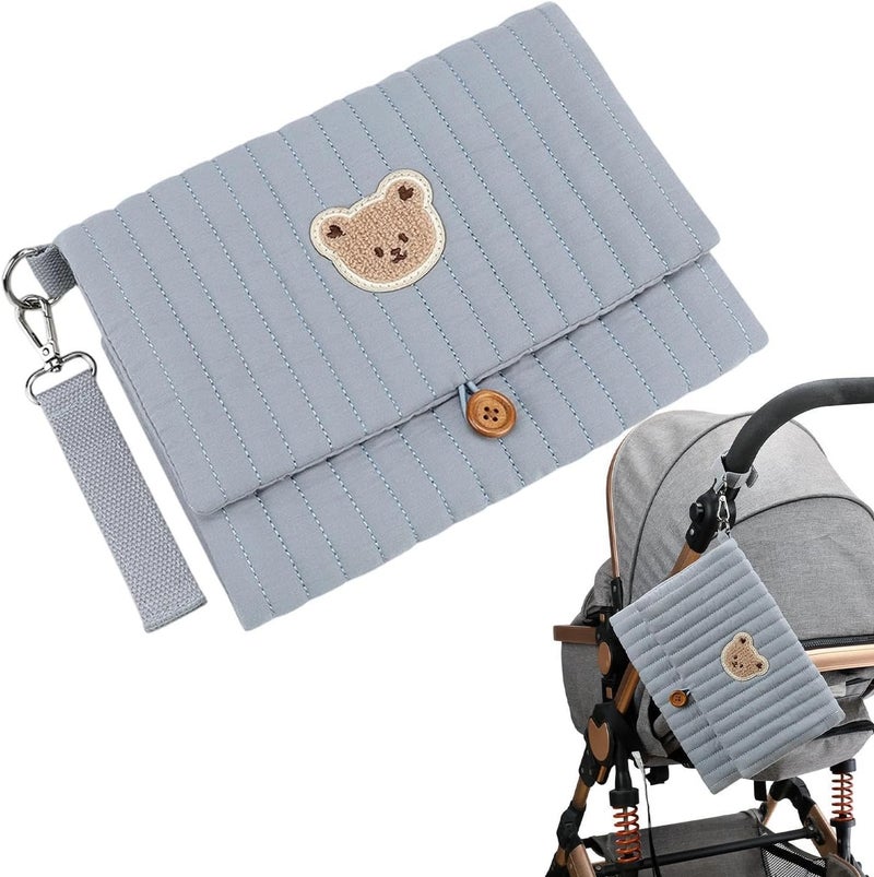 Pochette À Couches Et Lingettes - Pochette Pliable Avec Broderie Ours Mignon - Avec Compartiment Pour Sangle De Poussette Et Organisateurs De Sac À Langer - pour papa parent garçon fille maman voyage - Image 1