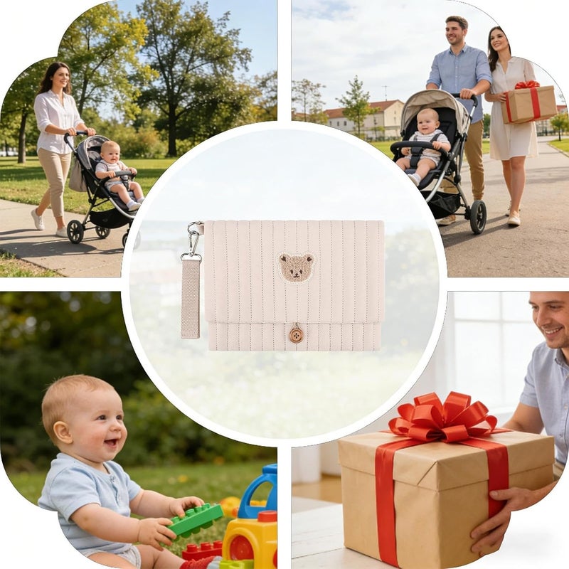 Pochette À Couches Et Lingettes - Pochette Pliable Avec Broderie Ours Mignon - Avec Compartiment Pour Sangle De Poussette Et Organisateurs De Sac À Langer - pour papa parent garçon fille maman voyage - Image 5