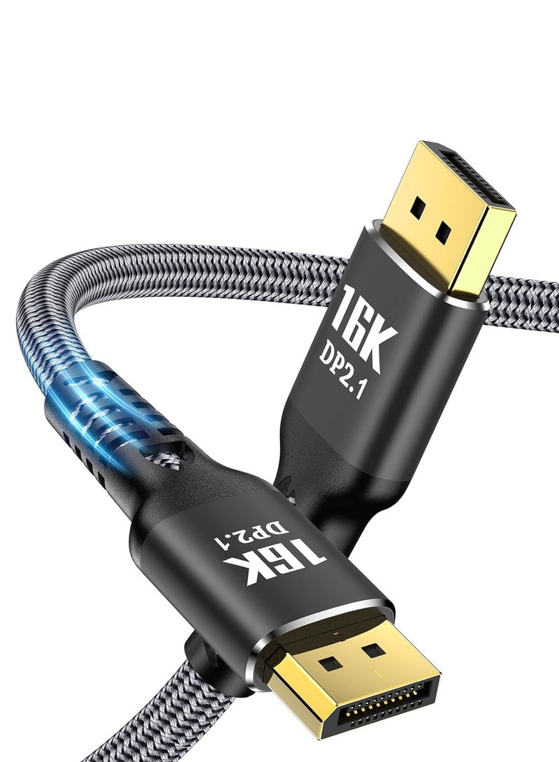 igeekwell DisplayPort Cable 2.1（DP 2.1 TO DP） 10FT, 16K Display Port 2.1 2.0 Cable [16K 60Hz, 8K 120Hz, 4K 240Hz 165Hz 144Hz, 80Gbps HDR10 HDCP DSC 1.2a] Braided DP 2.1 Cord for FreeSync G-Sync Gaming Monitor(3M,1 PACK) - Image 1