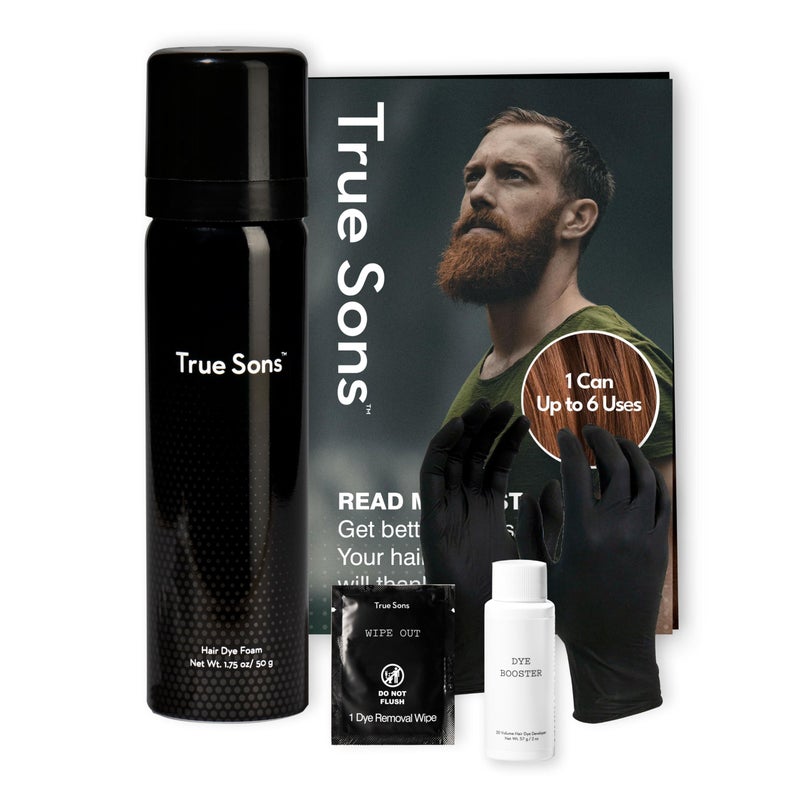 True Sons Hair Dye Foam for Men - Natural Look - Effortless, Multi-Use Dye Kit with Instant Color Booster Applicator, Ammonia-Free Formula, Simpler Hair and Beard Dye (Auburn) - Image 1