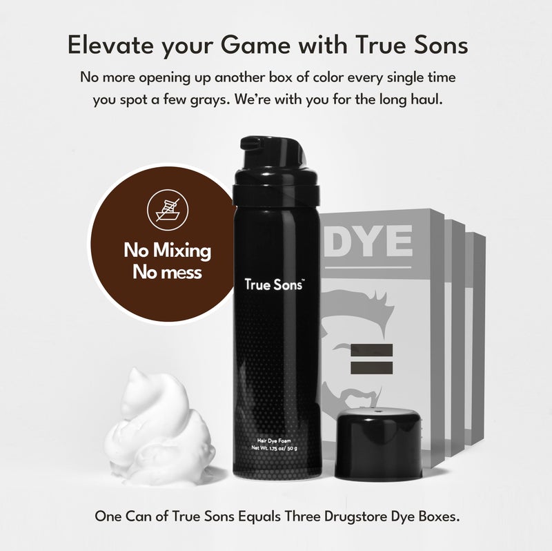 True Sons Hair Dye Foam for Men - Natural Look - Effortless, Multi-Use Dye Kit with Instant Color Booster Applicator, Ammonia-Free Formula, Simpler Hair and Beard Dye (Auburn) - Image 2