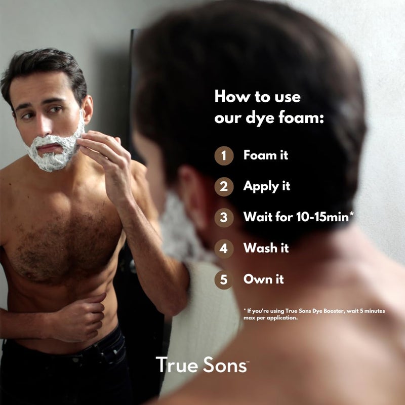 True Sons Hair Dye Foam for Men - Natural Look - Effortless, Multi-Use Dye Kit with Instant Color Booster Applicator, Ammonia-Free Formula, Simpler Hair and Beard Dye (Auburn) - Image 5