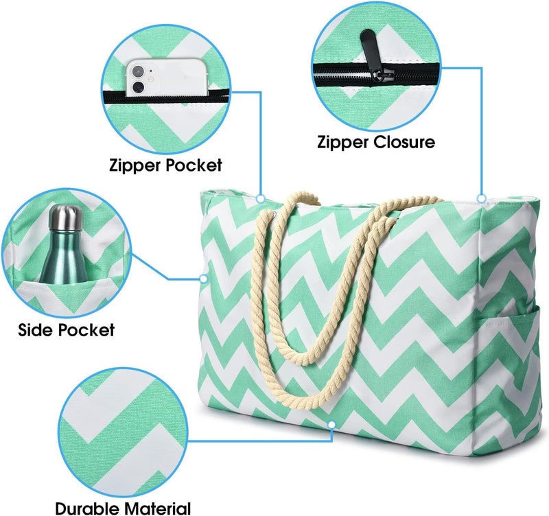 Becokan Beach Bags for Women, Large Waterproof Beach Tote Bag with Zipper Beach Bags Waterproof Sandproof Swim Pool Bag Large Tote - Image 3