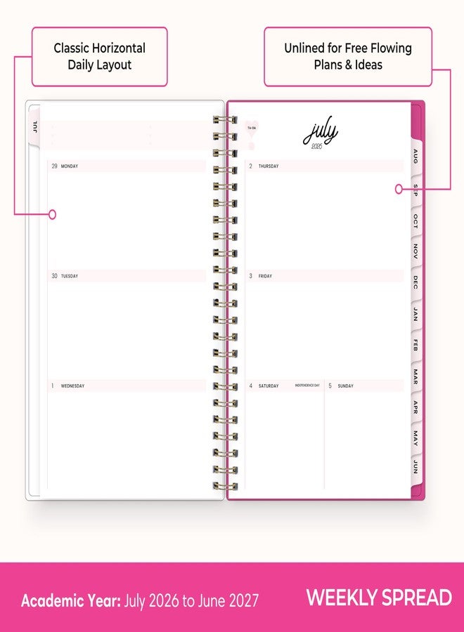Blue Sky Color Me Courtney 2026-2027 Weekly and Monthly Academic Year Planner Calendar, July 2026 - June 2027, 5" x 8", Flexible Cover, Wirebound, Laminated Tabs, Storage Pocket, Includes Stickers, Bloom Pink - Image 3