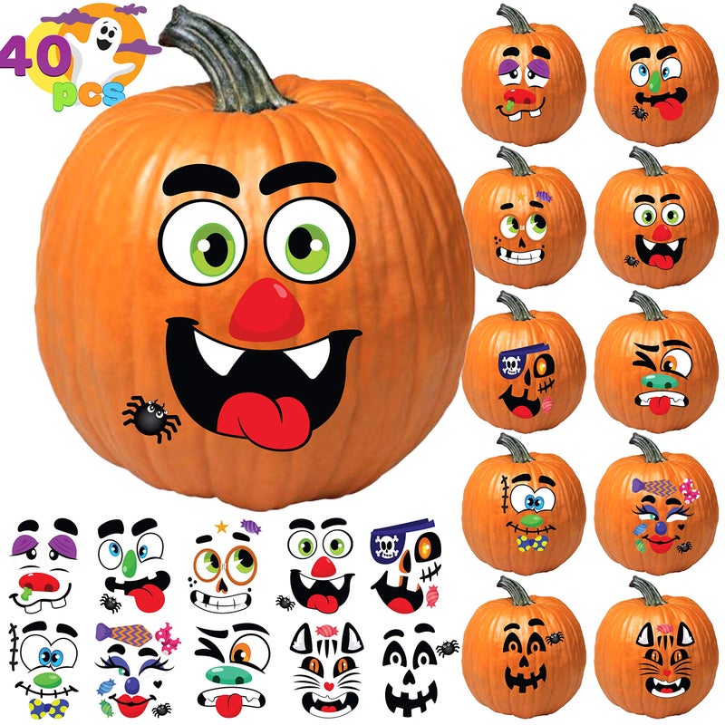 JOYIN Make 40 Faces Pumpkin Decorating Stickers with 18 Sticker Sheets in 12 Different Designs and Sizes Halloween Party Supplies Trick or Treat Party Favors - Image 1