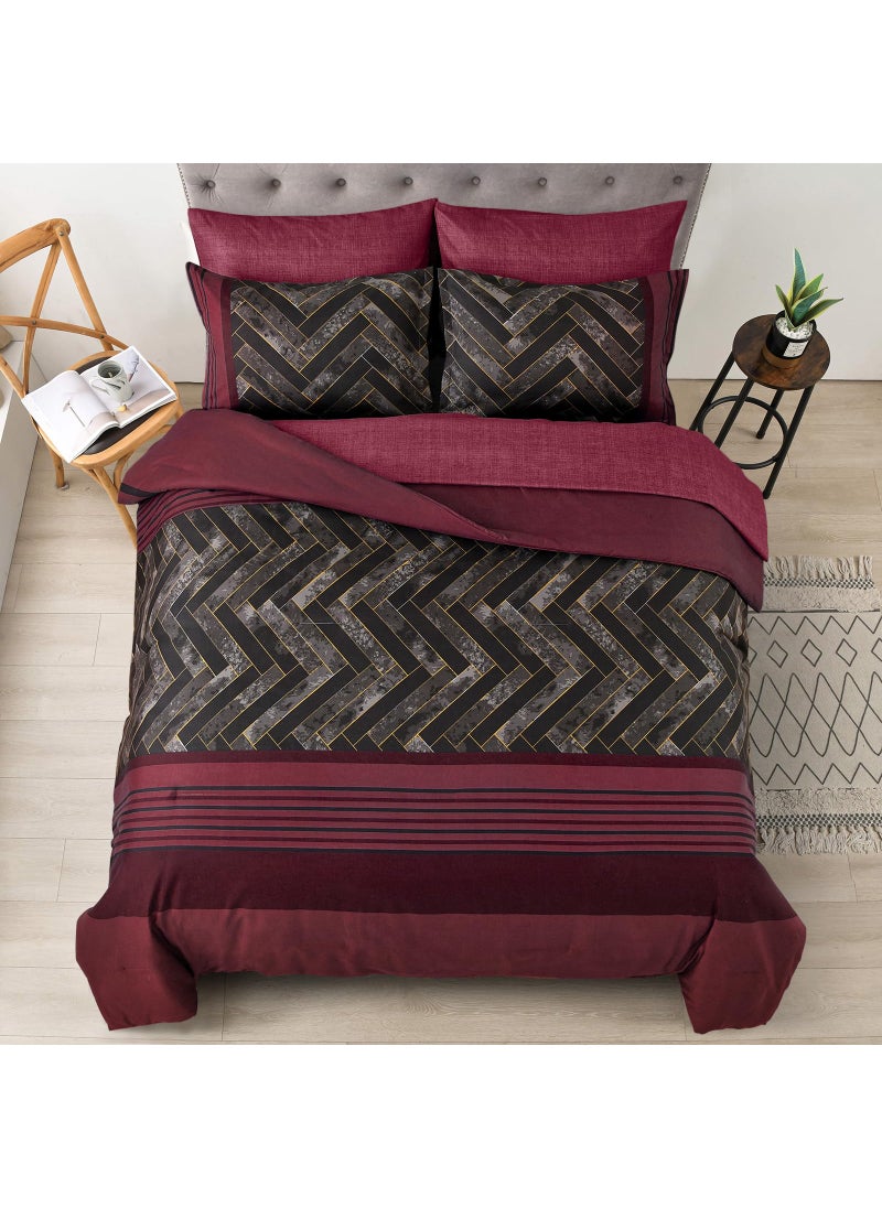 Luxudecor Luxudecor Burgundy Comforter Set Queen Size 7 Pieces Red and Black Stripe Bed in a Bag Geometric Comforter and Sheet Set  Soft Microfiber Complete Bedding Sets for All Seasons  - Image 2