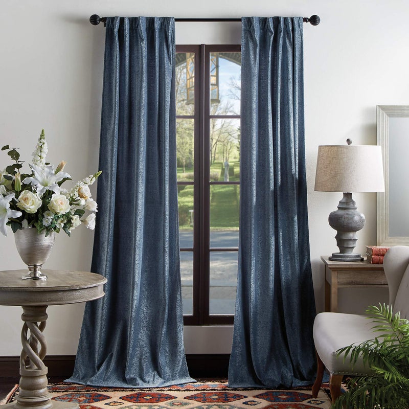 Martha stewart Martha Stewart Naples Chenille Solid Back Tab Window Curtain Panel Pair 95 Navy 