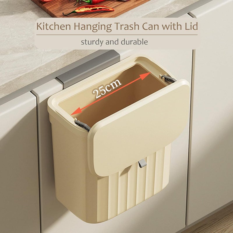 Qiccijoo Kitchen Hanging Trash Can with Lid,3.2 Gallon Waste Bin,Small Plastic Compost Bin for Counter Top or Under Sink Wall-Mounted Garbage Can for Bedroom,Bathroom,Cabinet,Car and Office(Yellow) - Image 3