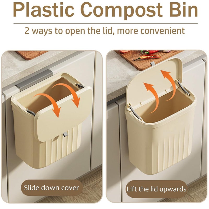 Qiccijoo Kitchen Hanging Trash Can with Lid,3.2 Gallon Waste Bin,Small Plastic Compost Bin for Counter Top or Under Sink Wall-Mounted Garbage Can for Bedroom,Bathroom,Cabinet,Car and Office(Yellow) - Image 4