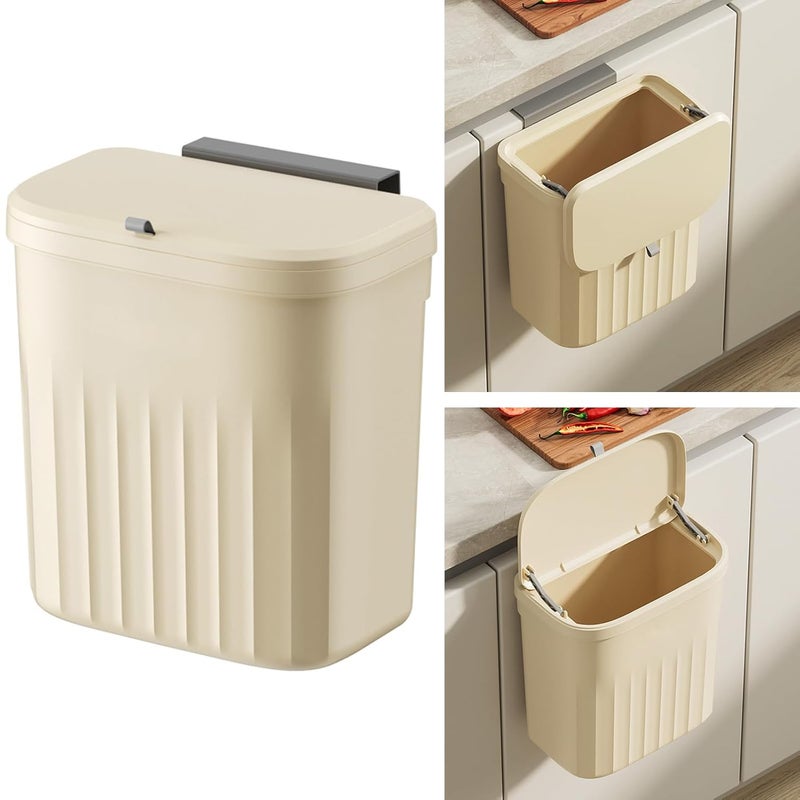 Qiccijoo Kitchen Hanging Trash Can with Lid,3.2 Gallon Waste Bin,Small Plastic Compost Bin for Counter Top or Under Sink Wall-Mounted Garbage Can for Bedroom,Bathroom,Cabinet,Car and Office(Yellow) - Image 1