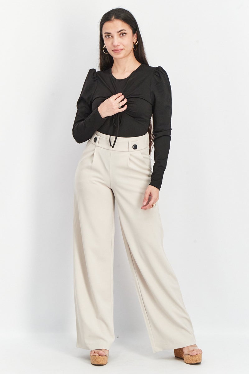 Fashion Union Women Drawstring Keyhole Long Sleeve Bodysuit, Black - Image 2