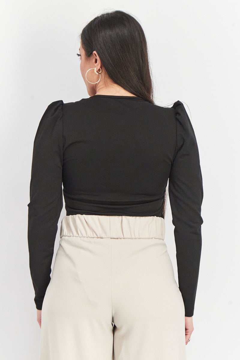 Fashion Union Women Drawstring Keyhole Long Sleeve Bodysuit, Black - Image 4