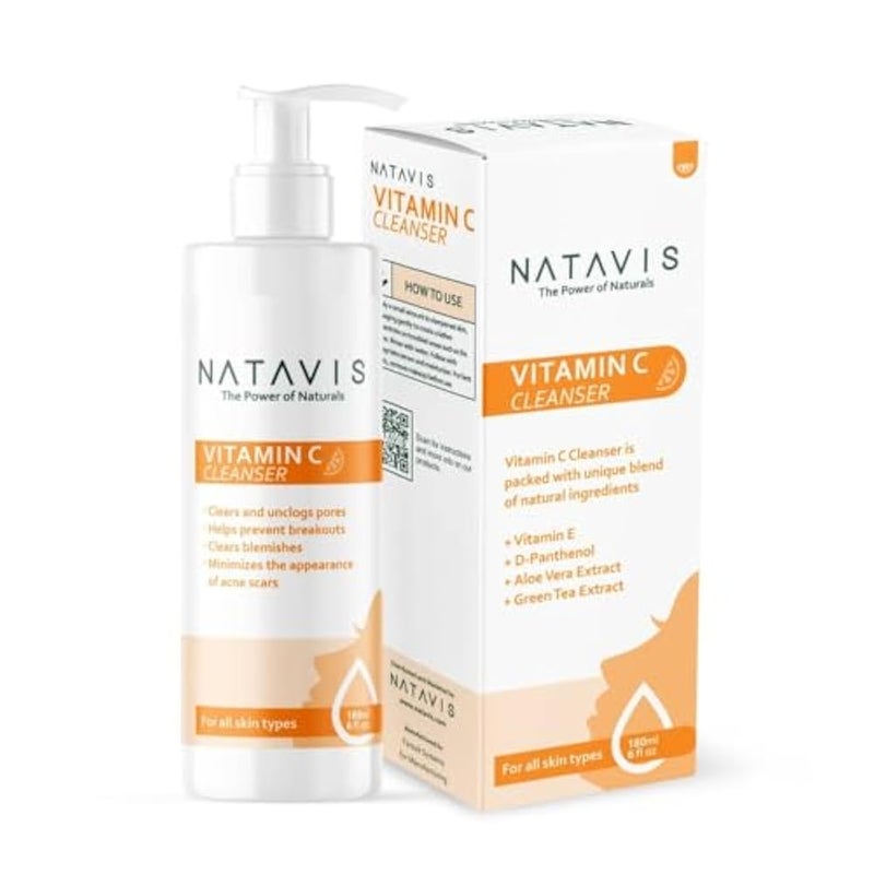 Natavis Vitamin C Facial Cleanser 180 GM – Aloe Vera & Green Tea – Panthenol - Deep Cleansing & Anti-Aging Support - Gentle Formula - Deep Hydration - Image 2