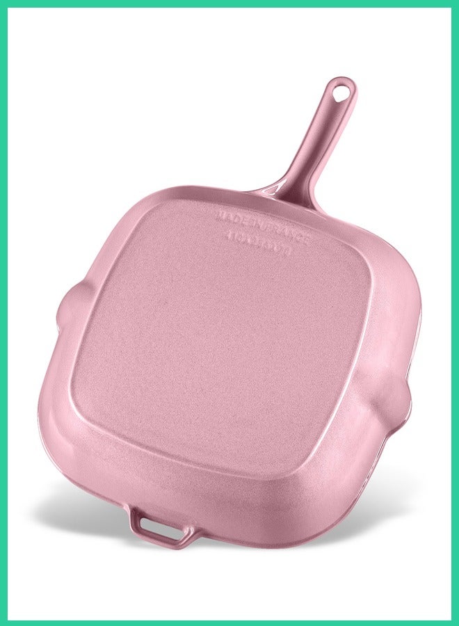 24cm Enamelled Cast‑Iron Square Skillet Pan with Pink Handle – Oven & Induction Compatible Frying Pan  - Image 2