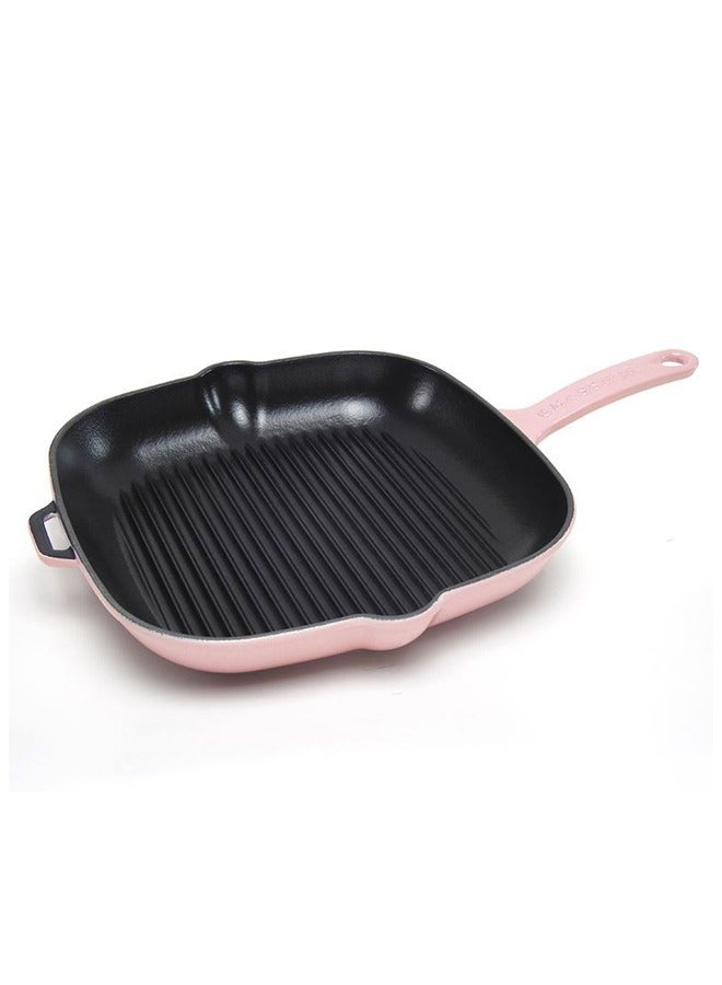 24cm Enamelled Cast‑Iron Square Skillet Pan with Pink Handle – Oven & Induction Compatible Frying Pan  - Image 3