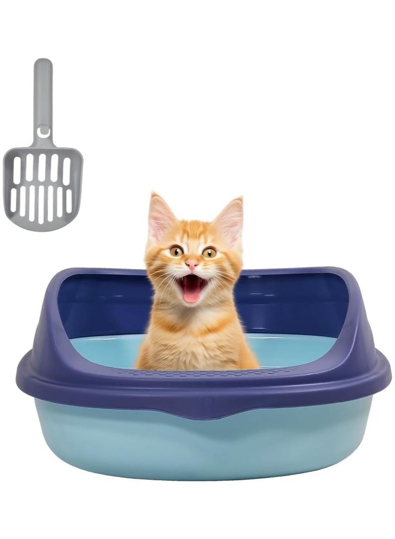 MAJIBAO Semi-enclosed litter box with litter scoop, Anti-splashing, Suitable for medium sized cat, Easy to clean and detachable fence, Open top high sided litter box 37 cm L (Blue Color)  - Image 1
