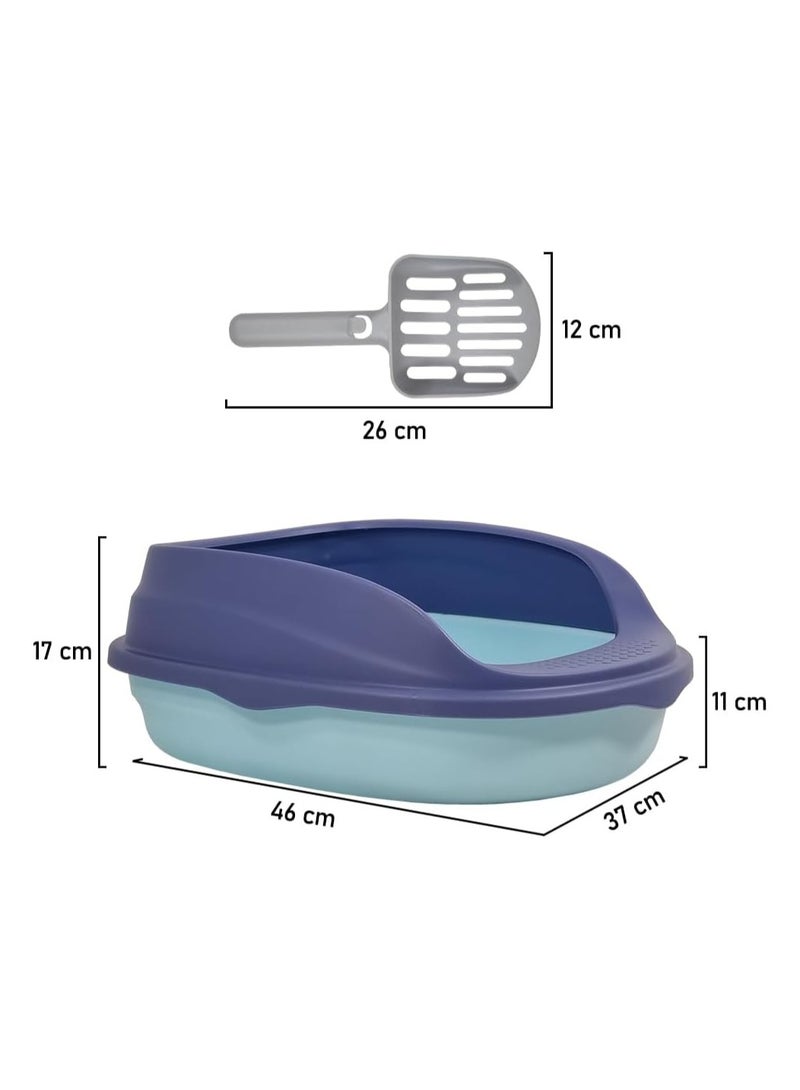 MAJIBAO Semi-enclosed litter box with litter scoop, Anti-splashing, Suitable for medium sized cat, Easy to clean and detachable fence, Open top high sided litter box 37 cm L (Blue Color)  - Image 2