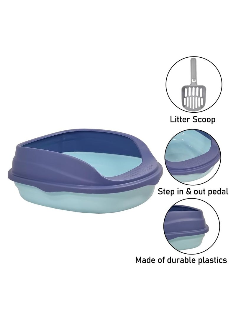 MAJIBAO Semi-enclosed litter box with litter scoop, Anti-splashing, Suitable for medium sized cat, Easy to clean and detachable fence, Open top high sided litter box 37 cm L (Blue Color)  - Image 3